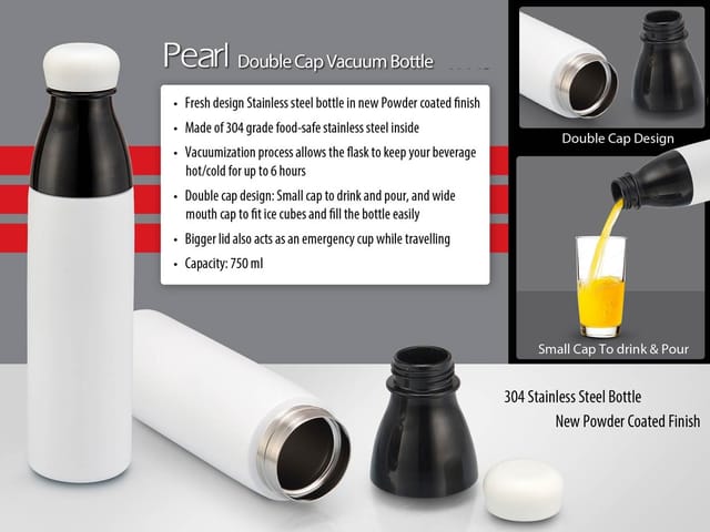 Pearl Double Cap Vacuum Bottle In Powder Coated Finish (750ml)