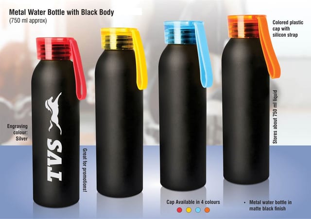 Metal Water Bottle With Black Body (750 Ml Approx)