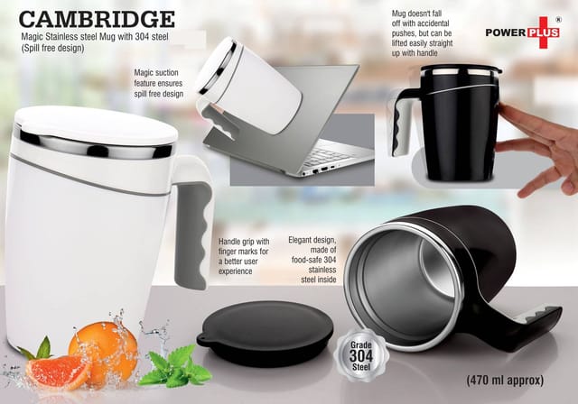 Cambridge Magic Stainless Steel Mug With 304 Steel | Spill Free Design (470 Ml Approx)