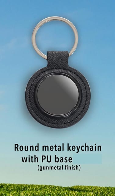 Round Metal Keychain With PU Base (Gunmetal Finish)