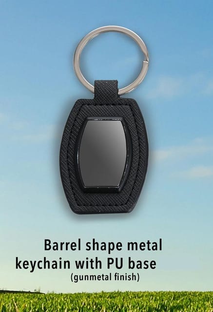 Barrel Shape Metal Keychain With PU Base (Gunmetal Finish)