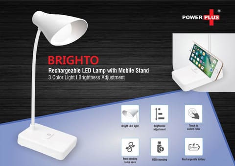 Brighto Rechargeable LED Lamp With Mobile Stand | 3 Color Light | Brightness Adjustment
