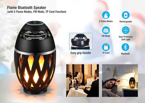 Flame Bluetooth Speaker With 5 Flame Modes | FM Mode | TF Card Function