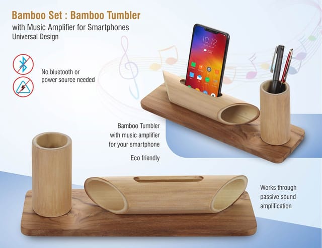 Bamboo Set: Bamboo Tumbler With Music Amplifier For Smartphones | Universal Design