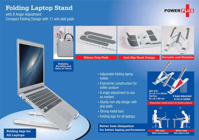 Folding Laptop Stand With 8 Angle Adjustment | Compact Folding Design | With 11 Anti Skid Pads