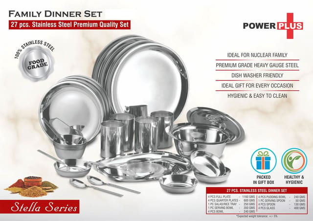 Family Dinner Set: 27 Pc Stainless Steel Premium Quality Set