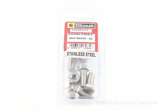 Set Screw & Nut Stainless Steel 8mm x 20mm (4)