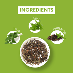 Hustlebush Tulsimint Green Tea Whole Leaf Loose Tea Relaxing Tea 100% Natural Flavours 25 Pyramid Teabags