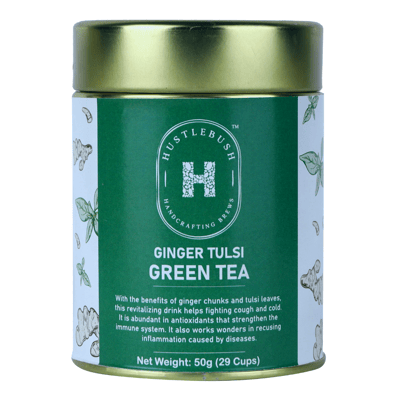 Hustlebush Ginger And Tulsi Green Tea Loose 50Gm Tin