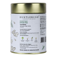Hustlebush Ginger Tulsi Green Tea Fights Cough & Cold Boosts Immunity Made using 100% Natural Flavours 50g loose Leaf