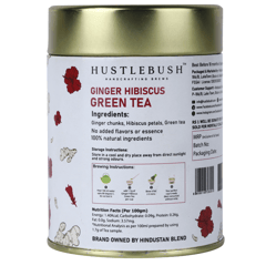Hustlebush Ginger Hibiscus Green Tea Whole Leaf Loose Tea For Weight Loss Made using 100% Natural Flavours 50g loose Leaf