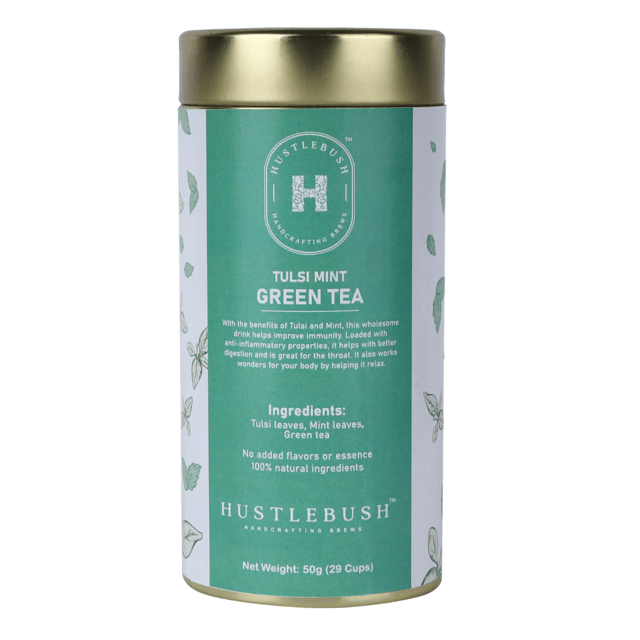 Hustlebush Tulsi And Mint Green Tea Loose 50Gm Tin