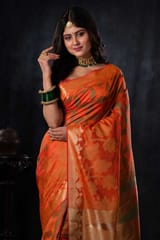 Banarasiya Women's Traditional Banarasi Silk Orange Saree