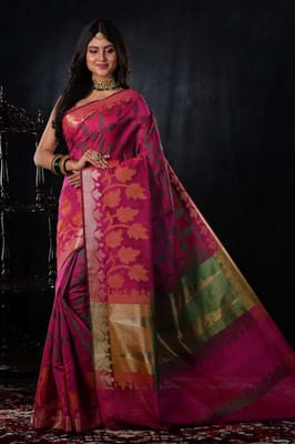Banarasiya Women's Traditional Banarasi Silk Magenta Saree