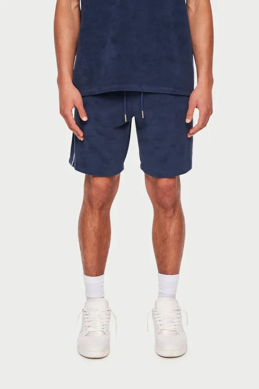 TOWELLED PIPED DETAIL SHORTS - NAVY