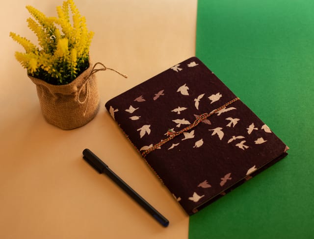 Handmade Diary | Design Cover | Black Colour | Bird Print