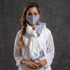 Scarf With Mask / Navy Blue Colour / Chikankari