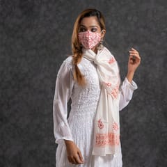 Scarf With Mask / Pink Colour / Chikankari