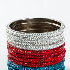 Hyderabad Lac Bangles / Blue, White & Red Colour HLB11017_1