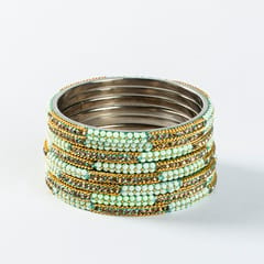 Hyderabad Lac Bangles / Green & Gold Colour HLB11021_1