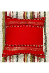 Block Printing Red Hand Embroidered Cushion Cover