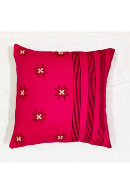 Block Printing / Hand Embroidered / Cushion Cover / Pink Colour