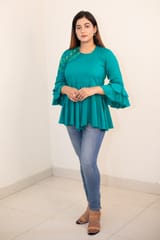 Green Ladies Frill Sleeve Top