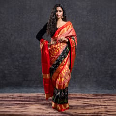 Pochampally Ikkat Silk Saree / Red Colour / Black & Red Border HPISSCS0121