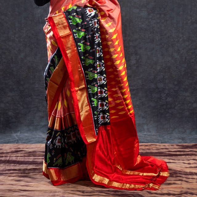 Pochampally Ikkat Silk Saree / Red Colour / Black & Red Border HPISSCS0121