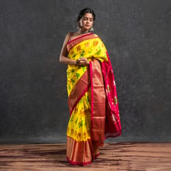 Pochampally Ikkat Silk Saree / Yellow Product / Red Border HPISSPV0121