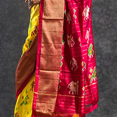 Pochampally Ikkat Silk Saree / Yellow Product / Red Border HPISSPV0121