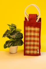 Oxford Jute Water Bottle Bag | Maroon | Handcrafted | 100% natural
