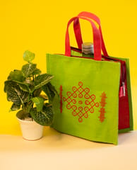 Muggu Lunch Bag | Green & Red | Handcrafted | 100% natural
