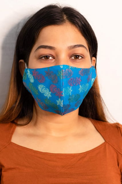 Printed Blue Designer Face Mask