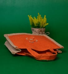 Orange & Beige Jute Carry Bag