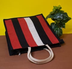 Red & White Striped Jute Carry Bag