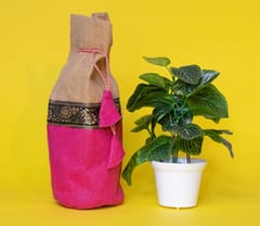Jute Potli Bag / Pink Colour / Black Colour Single Lace