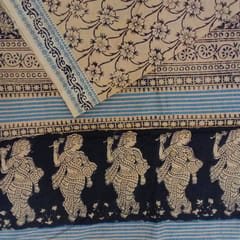 Indigo/Black Hand Woven Cotton Saree With Blouse-006