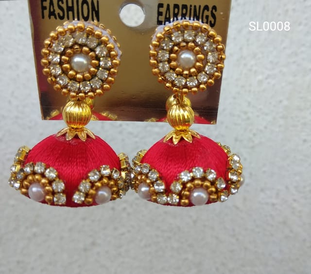 Red Silk Thread Earrings - SL0008
