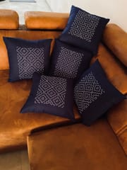 Cushion Covers Katha Design/16"x16" Navy Blue/Set Of 5