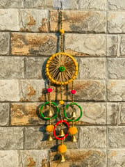 Traditional Indian Rajasthani Handicrafts Door Hangings With Pom Pom & Brass Bell Strings For Home Decoration