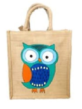 Owl Jute Patch Work Bag ( CFC  -KC005E )