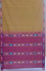 Cotton Saree Ikkat Pallu And Border With Kalamkari 1 Meter Blouse & Silk Thread Necklace With Earrings Combo 2