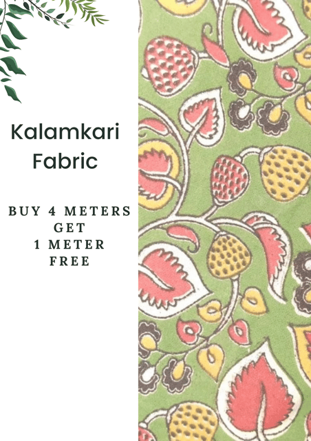 Green Kalamkari Fabric - 4