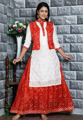 Sharara Skirt Kurti & Dupatta / Bandhani Design