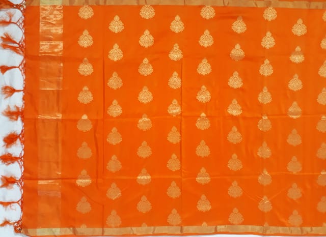 Orange Banarasi Silk Handloom Gold Jari Dupatta