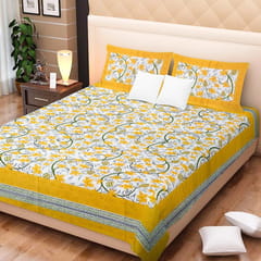 Jaipuri Printed Double Bed-Sheet With 2 Flap Pillow Covers