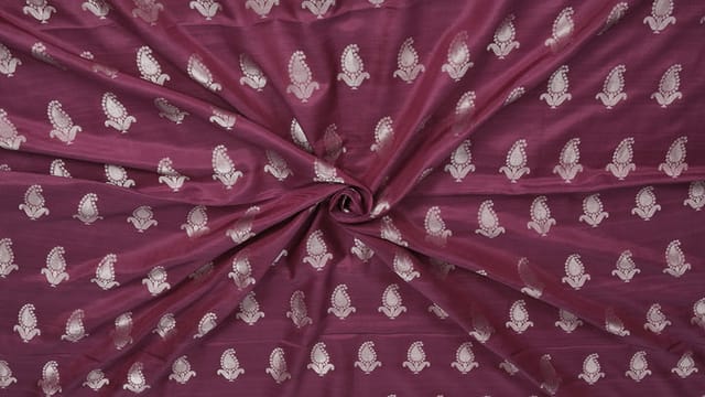 Plain Weave With Reshmi Silver Zari Boota Running Fabric