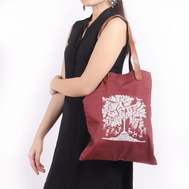 Hand Painted Linen Cotton Tote Bag