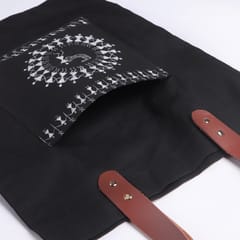Black Hand Painted Cotton Linen Tote Bag